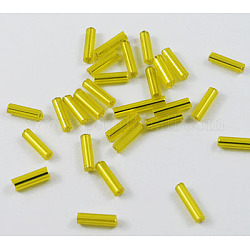 Glass Bugle Beads, Silver Lined, Yellow, 6~8x1.8mm, Hole: 0.6mm, 10000pcs/pound