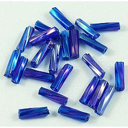 Glass Twist Bugles Seed Beads, Blue, about 6mm long, 1.8mm in diameter, hole: 0.6mm, about 10000pcs/bag. Sold per package of one pound