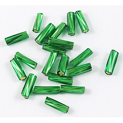 Glass Twist Bugles Seed Beads, Green, about 6mm long, 1.8mm in diameter, hole: 0.6mm, about 10000pcs/bag. Sold per package of one pound