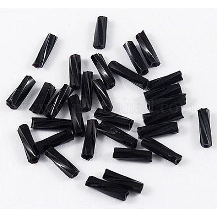 ガラスツイストbuglesシードビーズ  ブラック  約6mm長  直径1.8mm  穴：0.6mm  約10000個/袋。 1ポンドのパッケージごとに販売 TTSDB6MM49-1