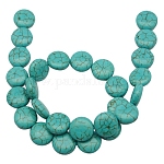 Perles de khaulite synthétiques, teinte, plat rond, turquoise, 12x6mm, Trou: 1mm, environ 1000 pcs / kg