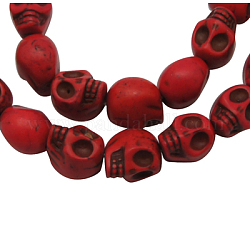 Halloween crâne perles howlite synthétique, teinte, rouge, 12x10x12mm, Trou: 1mm, environ 550 pcs / kg