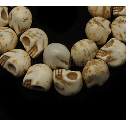 Halloween Skull Synthetic Magnesite Beads, Dyed, White, 12x10x12mm, Hole: 1mm, about 550pcs/kg