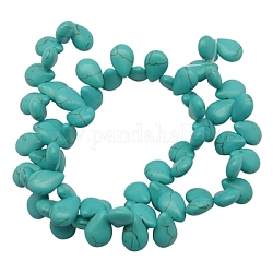 Perles de khaulite synthétiques, teinte, larme, turquoise, 14x10x5mm, Trou: 1mm, environ 900 pcs / kg