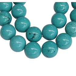 Perles de pierres gemmes, magnésite naturelle, ronde, teinte, couleur turquoise, taille: environ 18mm de diamètre, Trou: 1.5mm, Environ 23 pcs/chapelet, 15.5 pouce, 5~6 chapelets / kg