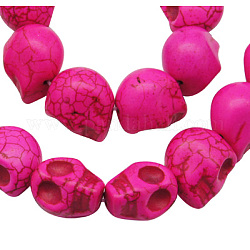 Synthetic Howlite Beads, for Halloween, Skull, Hot Pink, 18x17mm, Hole: 1mm, about 180pcs/kg