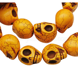 Perles de khaulite synthétiques, pour halloween, crane, orange, 18x17mm, Trou: 1mm, environ 180 pcs / kg