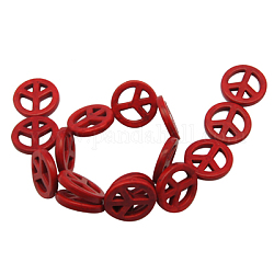 Synthetic Howlite Beads, Dyed, Peace Sign, Red, 25x4mm, Hole: 1mm, about 380pcs/kg