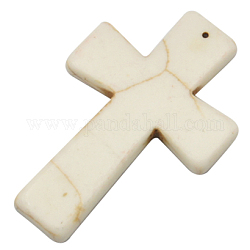 Gemstone Big Pendants,Synthetic Howlite, Cross, Dyed, White, Size: about 39mm wide, 59mm long, 5.5mm thick, Hole: 1mm, about 76pcs/1000g