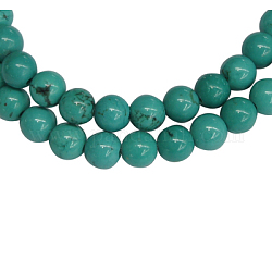 Perles de pierres gemmes, howlite naturel, ronde, teinte, couleur turquoise, taille: environ 6 mm de diamètre, Trou: 1.2mm, 66 pcs/ brin, 15.5 pouce