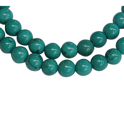 Perles de pierres gemmes, magnésite naturelle, ronde, teinte, couleur turquoise foncé, taille: environ 6mm de diamètre, Trou: 1.2mm, 66 pcs/ brin, 15.5 pouce