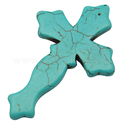 Synthetic Howlite Big Pendants, Dyed, Cross, Turquoise, 75x49x6mm, Hole: 1mm, about 57~59pcs/1000g