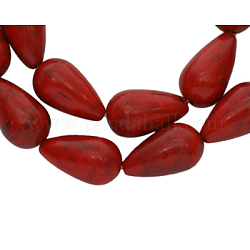 Perlas de howlita sintética, teñido, lágrima, rojo, 17~18x10mm, agujero: 1 mm, aproximamente 160 unidades / 1000 g