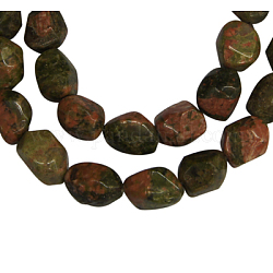 Gemstone Beads Strands, Natural Unakite, Faceted, Nuggets, about 8mm wide, 10mm long, hole: 1mm, 47 pcs/strand, 15.5inch