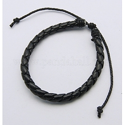 Имитация кожаные браслеты для мужчин, твист плетеный, чёрные, 55 мм