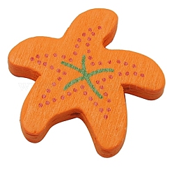 Lovely Animal Natural Wood Beads, Gifts Ideas For Children's Day, Starfish/Sea Stars, Lead Free, Dyed, Orange, Size: about 28mm wide, 30mm long, 4.5mm thick, hole: 2mm