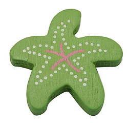 Lovely Animal Natural Wood Beads, Gifts Ideas For Children's Day, Starfish/Sea Stars, Lead Free, Dyed, Green, Size: about 28mm wide, 30mm long, 4.5mm thick, hole: 2mm
