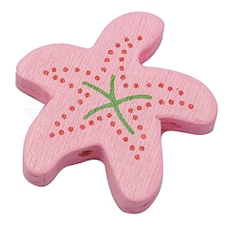 Lovely Animal Natural Wood Beads, Gifts Ideas For Children's Day, Starfish/Sea Stars, Lead Free, Dyed, Pink, Size: about 28mm wide, 30mm long, 4.5mm thick, hole: 2mm
