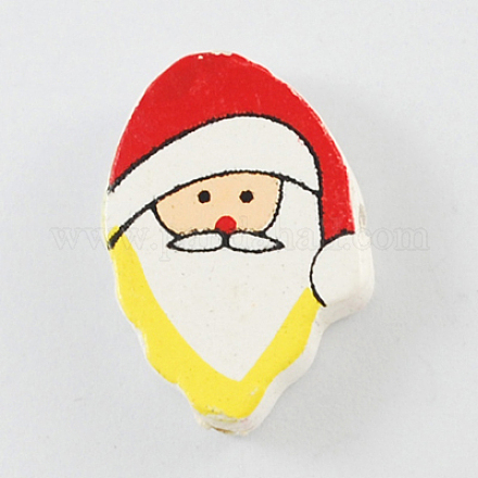 Christmas Santa Claus Head Wood Beads WOOD-R188-LF-1