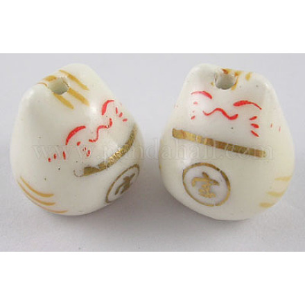 Ornamental hecho a mano con cuentas de gatitos de porcelana dorada YCF018-1