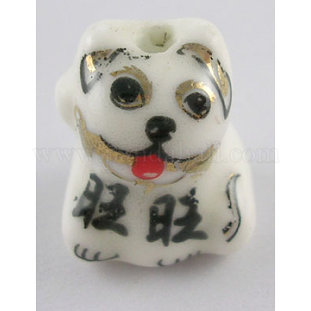 Cachorro de la suerte hecho a mano ornamental con cuentas de porcelana dorada. YCF036-1