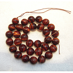 Naturstein Perlen, Runde, Tigerauge, gefärbt und erhitzt, Klasse A, rot, ca. 10 mm Durchmesser, Bohrung: ca. 1 mm, 40 Stk. / Strang