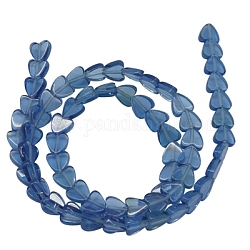Glasperlen, Nachahmung blauen Quarz, Herz, Stahlblau, 6x3 mm, Bohrung: 1 mm, ca. 70 Stk. / Strang, 15.5 Zoll