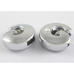 Initial Slide Beads, Nickel Free Alloy and One Clear Rhinestone Beads, Letter G, about 12mm long, hole: 8.2x1.5mm