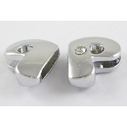 Initial Slide Beads, Nickel Free Alloy and One Clear Rhinestone Beads, Letter P, about 12mm long, hole: 8.2x1.5mm