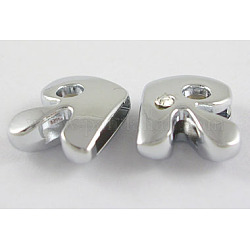 Initial Slide Beads, Nickel Free Alloy and One Clear Rhinestone Beads, Letter R, Platinum, about 12mm long, hole: 8.2x1.5mm