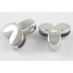 Initial Slide Beads, Nickel Free Alloy and One Clear Rhinestone Beads, Letter Y, Platinum, about 12mm long, hole: 8.2x1.5mm