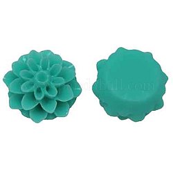 Resin Cabochons, Flower, Teal, about 15mm in diameter, 8mm thick, subface: about 12mm in diameter