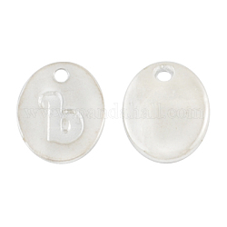 Tibetan Style Pendants, Lead Free and Cadmium Free, Oval with Letter B, Silver Color Plated, about 10mm long, 8mm wide, 1mm thick, hole: 1.5mm