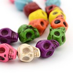 Kunsttürkisfarbenen Perlen Stränge, gefärbt, Schädel, für Halloween Schmuck machen, Mischfarbe, 10x8x9 mm, Bohrung: 1 mm, ca. 38~42 Stk. / Strang, etwa 15 Zoll