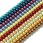 Brins de perles rondes en verre teinté écologique, cordon en coton fileté, couleur mixte, 6mm, Trou: 0.7~1.1mm, Environ 72 pcs/chapelet, 15 pouce