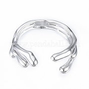 Brass Wave Open Cuff Ring for Women RJEW-T001-94P