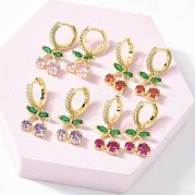 Серьги-кольца из вишневой латуни с микропаве из кубических цирконий EJEW-U057-07G