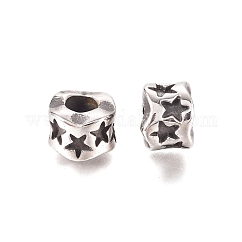 Cuentas europeas de acero inoxidable 304, Abalorios de grande agujero, rondelle con la estrella, plata antigua, 9x7mm, agujero: 4 mm