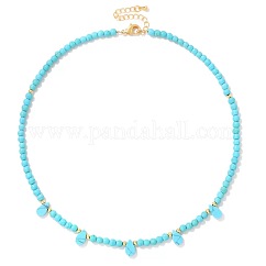 Collar ajustable de cuentas de turquesa sintética redondas y en forma de lágrima de 4 mm para mujer, elegante regalo de joyería informal., dorado, 15.75 pulgada (40 cm)