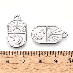 304ステンレスペンダント  月と太陽と星のチャームが付いた楕円形  変色防止  ステンレス鋼色  23x13x2mm  穴：1.8~2mm&nbsp;STAS-T065-12P