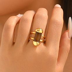 Anillos abiertos de latón con ágata natural para mujer.&nbsp;XT6545