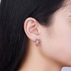 ロジウムメッキ 925 スターリングシルバー スタッド イヤリング  非対称イヤリング  シェルパール付き  言葉の愛と心  レッド  プラチナ  45mm&nbsp;JE662A