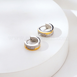 ツートンカラーの304ステンレススチール製マイクロパヴェキュービックジルコニアフープピアス（女性用）  本金メッキ&ステンレススチールカラー  13x5mm&nbsp;CI7583