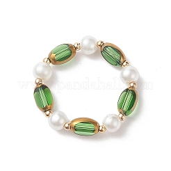 Овальные кольца со стеклянными краями и искусственным жемчугом RJEW-JR00547