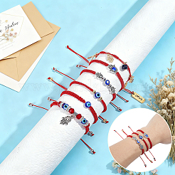 6 pz 6 stili mano di Hamsa e malocchio perline di vetro e resina e lega e ottone braccialetti di perline intrecciate e braccialetti con ciondoli per donne&nbsp;BJEW-GA00009