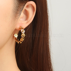 女性用304ステンレススチールハーフフープピアス  花  ゴールドカラー  33.6x30.3mm&nbsp;WG15C72-01