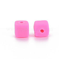 手作り樹脂粘土ビーズ連売り  キューブ  濃いピンク  6x6x6mm  穴：1.2mm  約62個/連  14.84インチ〜15.75インチ（37.7cm〜40cm）&nbsp;CLAY-T020-09A