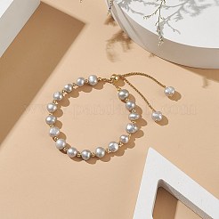 Pulsera con cuentas redondas de latón y perlas naturales teñidas&nbsp;BJEW-JB09008-01