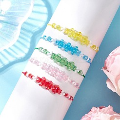 電気メッキガラスビーズ編みビーズブレスレット  女性用ナイロン糸編みブレスレット  花  多面カット  ミックスカラー  内径：5/8~3-1/2インチ（1.5~9cm）&nbsp;BJEW-MZ00183