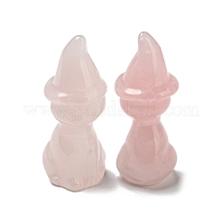 Chat de guérison sculpté en quartz rose naturel avec figurines de chapeau de sorcière&nbsp;DJEW-D012-07G